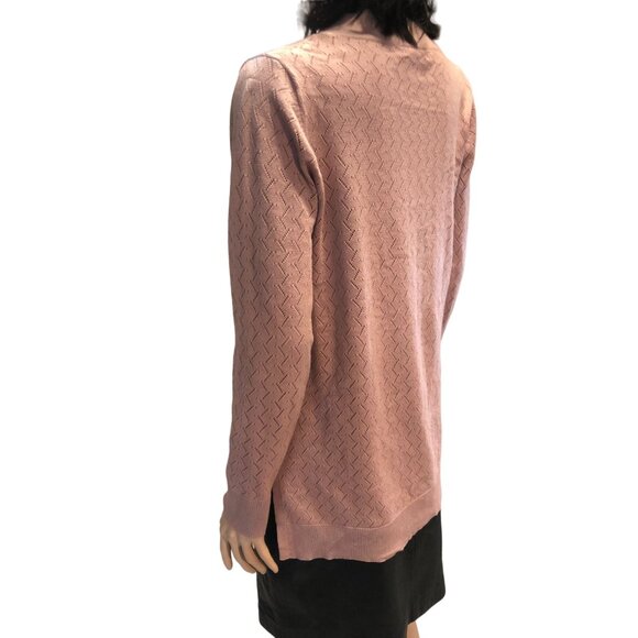 Cable & Gauge V-neck Pointelle Sweater in Dusty Rose Size NWOT - Picture 4 of 8